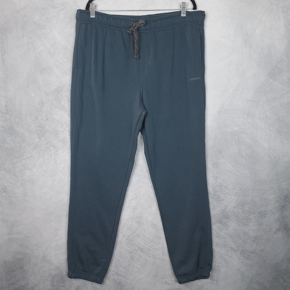 PrAna Sweatpants Mens Large Blue Fleece Jogger Pants Lounge Drawstring Cuffed